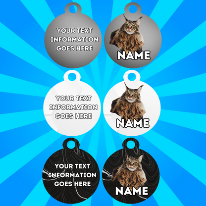 MAINCOON Cat Pet Personalised Own Photo Round, Dog Bone, Military Tag