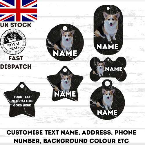 CORGIE Dog Pet Personalise Own Photo Round, Bone, Military Tag