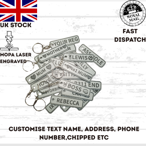 4D Customisable Car GREY-BLACK Reg Plate Keyring Keychain Personalised