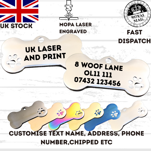 Engraved Dog Tag Personalised ID Tags Name BONE Pet Cat Tags Animal Cat Collar