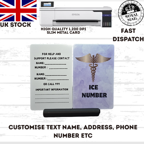 Medical awareness disability card & lanyard Printed Slim Metal Card  see options