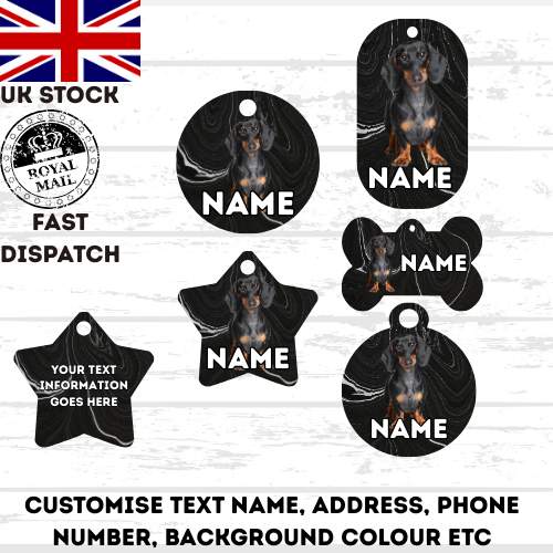 DASHAUND Dog Pet Personalise Own Photo Round, Bone, Military Tag