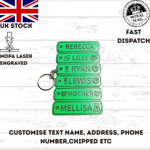 4D Customisable Car GREEN-BLACK Reg Plate Keyring Keychain Personalised