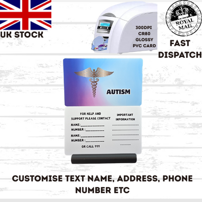 Medical awareness disability card. Printed Plastic Card see options