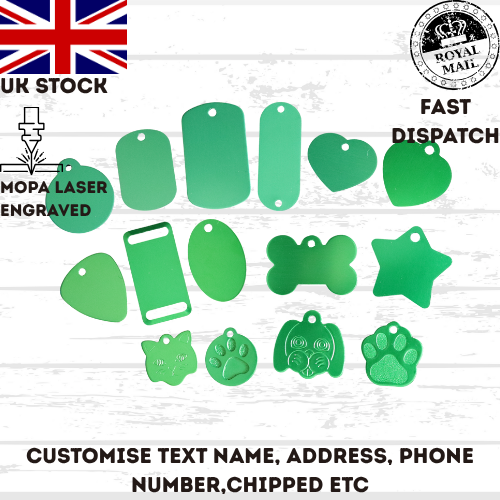 Dog Tag Green Engraved Personalised ID Name Disc Pet Cat Tags Animal Cat Collar