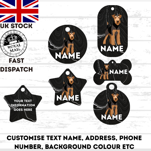 AIREDALE TERRIER TAG Dog Pet Personalise Own Photo Round, Dog Bone, Military Tag