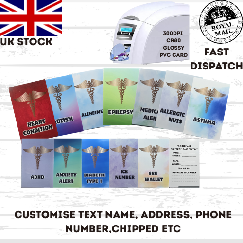 Medical Awareness Disability Card & Lanyard Printed Hard Plastic see options