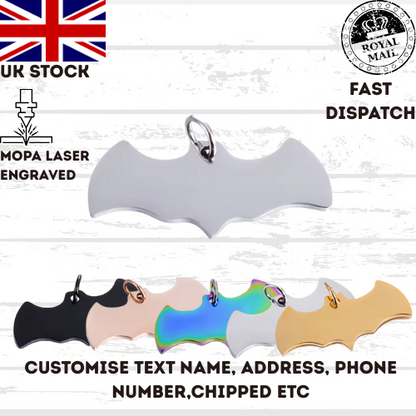 Engraved Pet Tag Halloween Fly Bat Tag Stainless Steel Collar Keychain Dog Cat