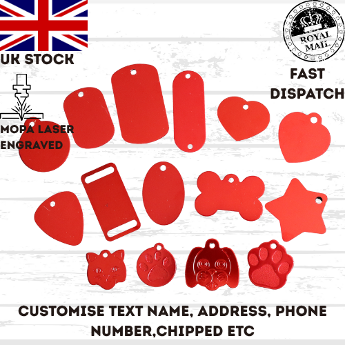 Dog Tag Red Engraved Personalised ID Name Disc Pet Cat Tags Animal Cat Collar