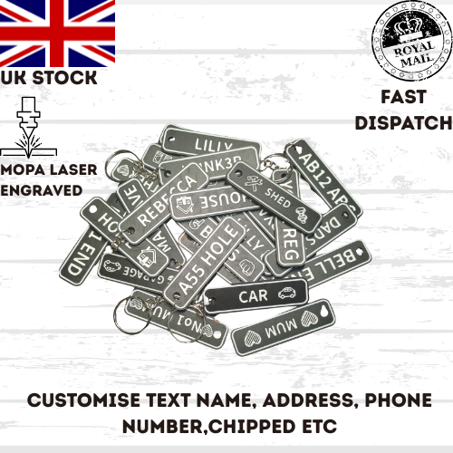 4D Customisable Car BLACK-WHITE Reg Plate Keyring Keychain Personalised
