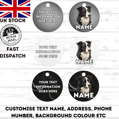 BORDER COLLIE Dog Pet Personalise Own Photo Round, Bone, Military Tag