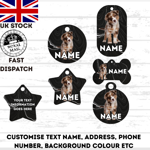 AUSTRILIAN SHEPHERD Tag Dog Pet Personalise Own Photo Round, Bone, Military Tag