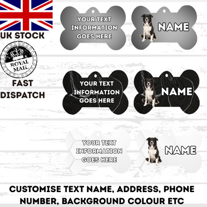 BORDER COLLIE Dog Pet Personalise Own Photo Round, Bone, Military Tag