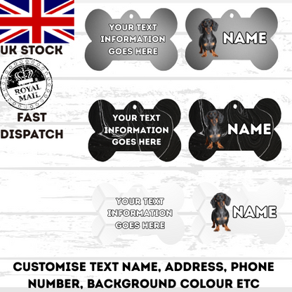 DASHAUND Dog Pet Personalise Own Photo Round, Bone, Military Tag