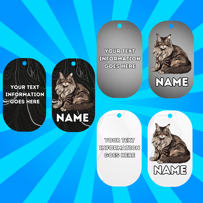 MAINCOON Cat Pet Personalised Own Photo Round, Dog Bone, Military Tag