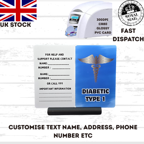Medical awareness disability card. Printed Plastic Card see options