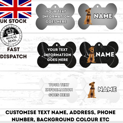 AIREDALE TERRIER TAG Dog Pet Personalise Own Photo Round, Dog Bone, Military Tag