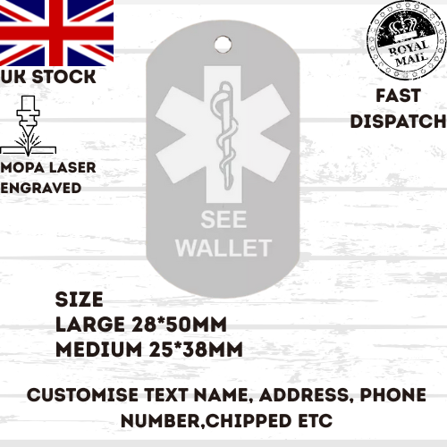 ICE TAG ID Medical Alert Keyring, Tag, Necklace, Personalized Keyring UK stock