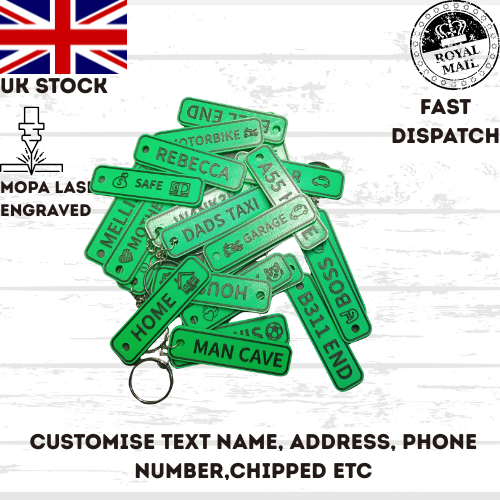 4D Customisable Car GREEN-BLACK Reg Plate Keyring Keychain Personalised