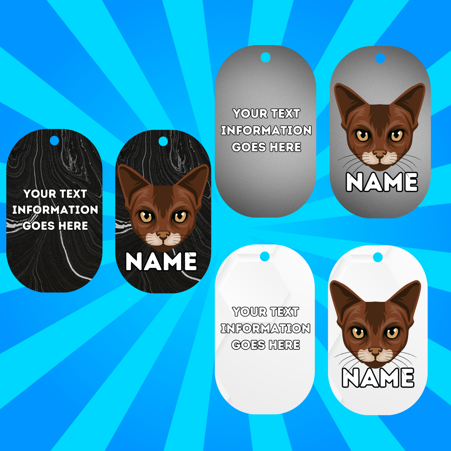 ABYSSINIAN Cat Tag Pet Personalised Your Own Photo Round, Dog Bone, Military Tag