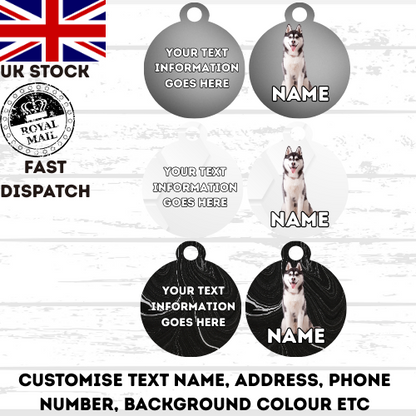 SIBERIAN HUSKY Dog Personalised Your Own Photo Round Dog Bone, Military Tag