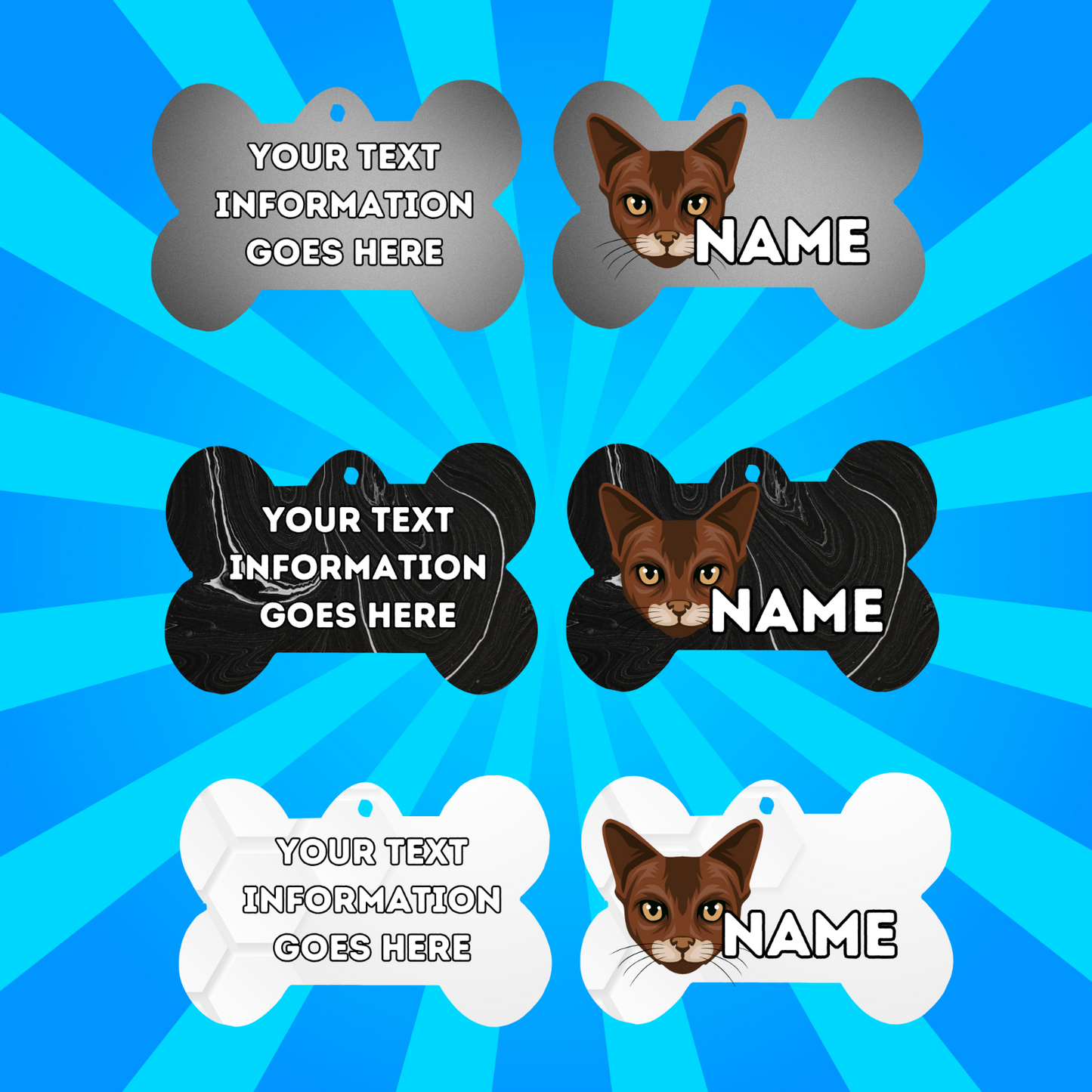 ABYSSINIAN Cat Tag Pet Personalised Your Own Photo Round, Dog Bone, Military Tag