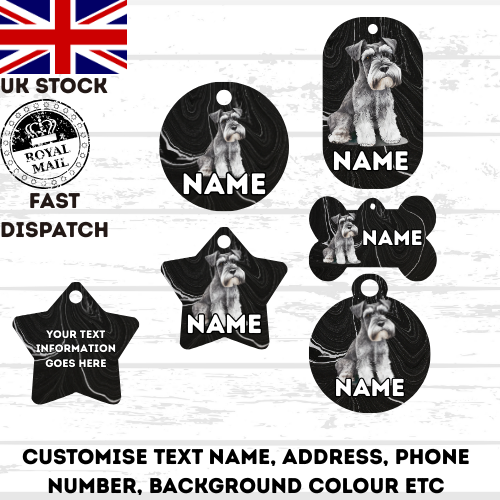 MINIATURE SCHNAUZER Cat Personalised Your Own Photo Round Dog Bone, Military Tag