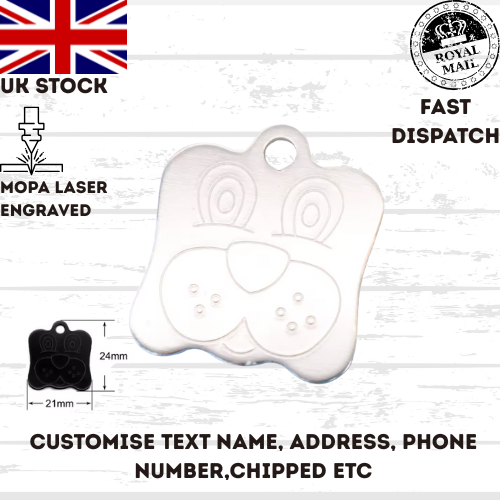 Engraved Dog FACE Tag Personalised ID Tags Name Pet Cat Tags Animal Cat Collar