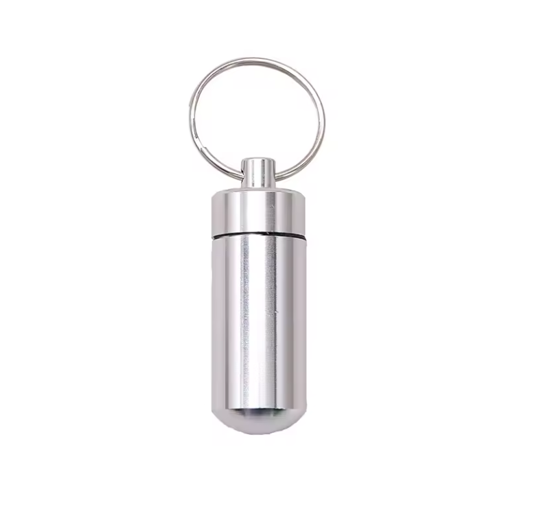 Pill Box Key Drug Chain Holder Waterproof Aluminium Tablets Medicine Container