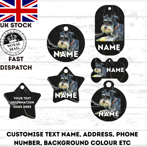 MINIATURE SCHNAUZER Cat Personalised Your Own Photo Round Dog Bone, Military Tag