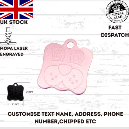Engraved Dog FACE Tag Personalised ID Tags Name Pet Cat Tags Animal Cat Collar