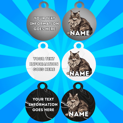 MAINCOON Cat Pet Personalised Own Photo Round, Dog Bone, Military Tag