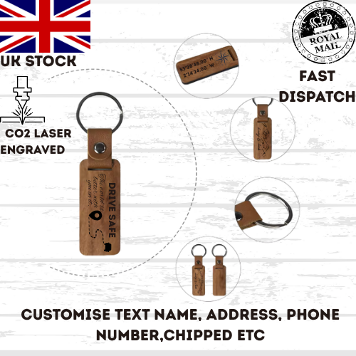 Personalised Wood Keychain Leather Custom Engraved Key Ring Gift for Him Her