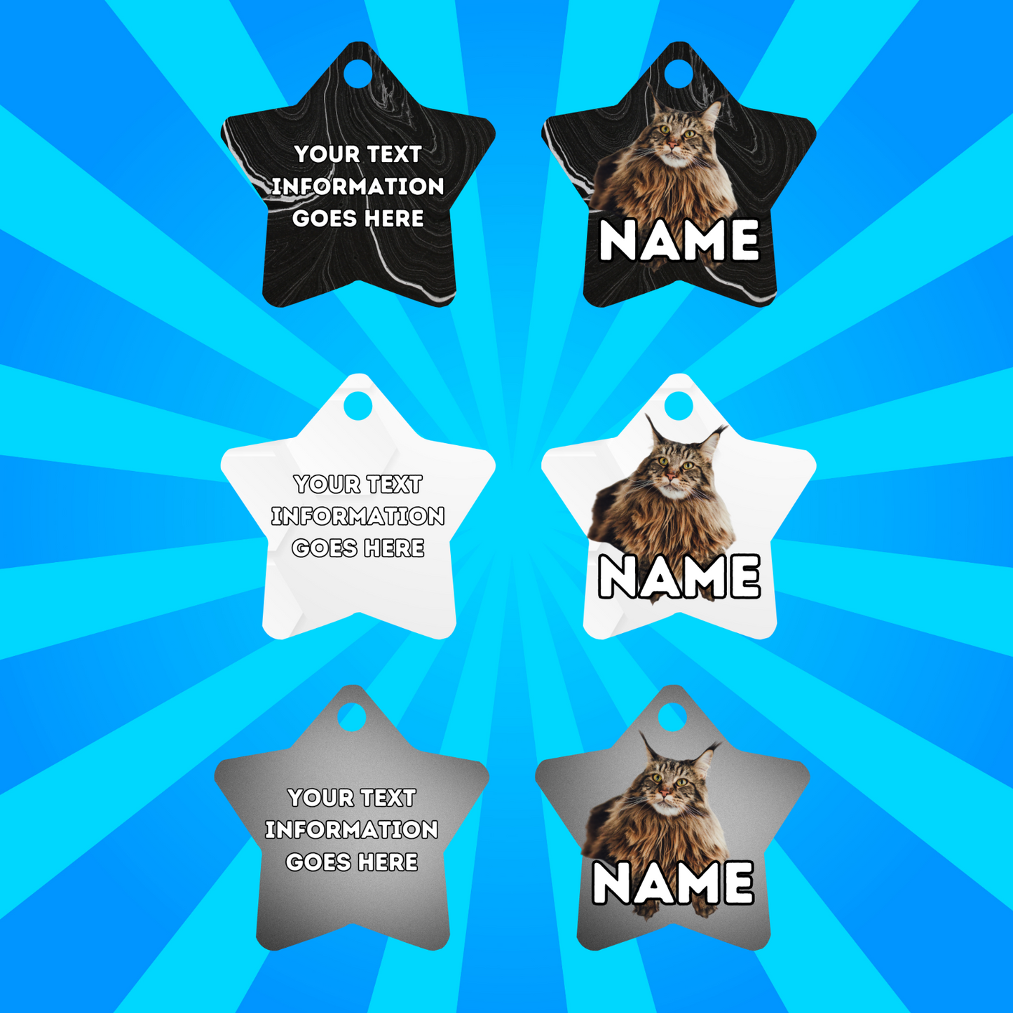 MAINCOON Cat Pet Personalised Own Photo Round, Dog Bone, Military Tag
