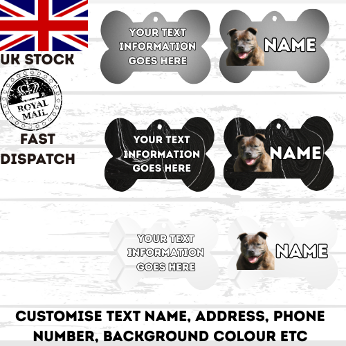 AMERICAN STAFFY TAG Dog Pet Personalise Own Photo Round, Dog Bone, Military Tag