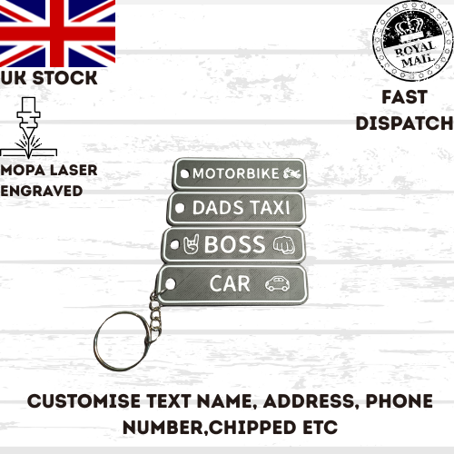 4D Customisable Car BLACK-WHITE Reg Plate Keyring Keychain Personalised