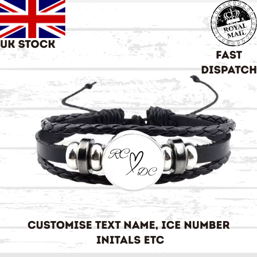 Leather Rope Bracelet Personalized Gift BLACK
