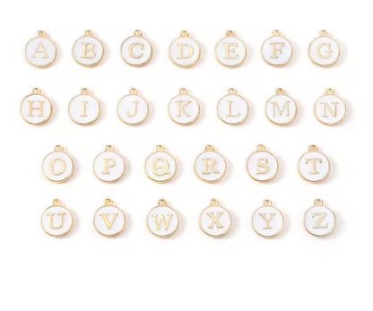 White&Gold A-Z Letter Charms Enamel Alphabet Pendant Initial Jewellery Making