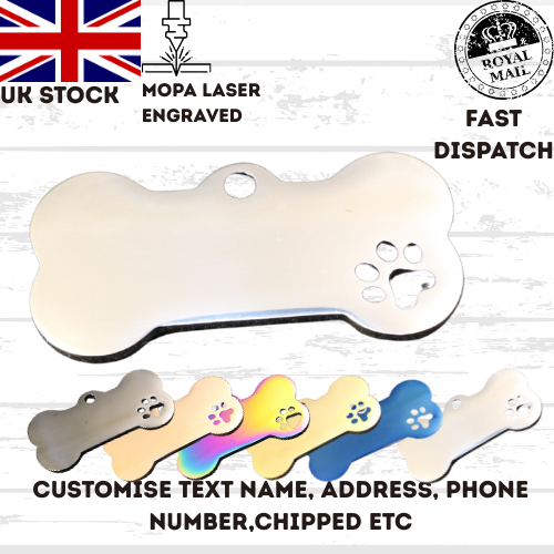 Engraved Dog Tag Personalised ID Tags Name BONE Pet Cat Tags Animal Cat Collar