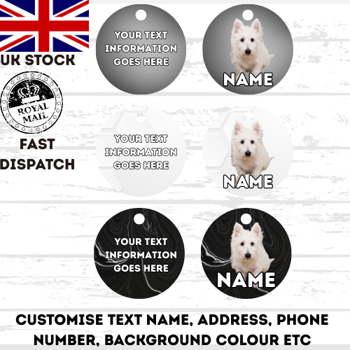 WESTIE Dog Personalised Your Own Photo Round Dog Bone, Military Tag