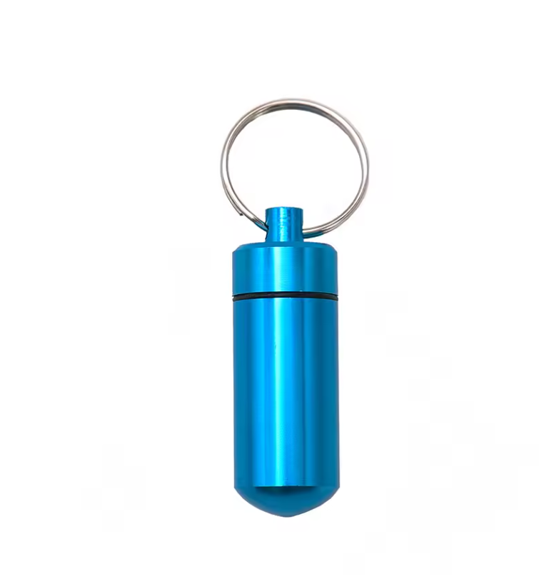 Pill Box Key Drug Chain Holder Waterproof Aluminium Tablets Medicine Container