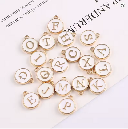 White&Gold A-Z Letter Charms Enamel Alphabet Pendant Initial Jewellery Making