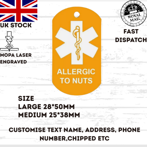 Medical Alert Tag NUT ALLERGY ID, Personalized Keyring UK stock