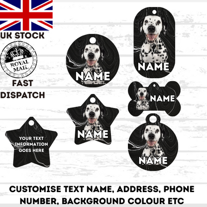 DALMATION Dog Pet Personalise Own Photo Round, Bone, Military Tag