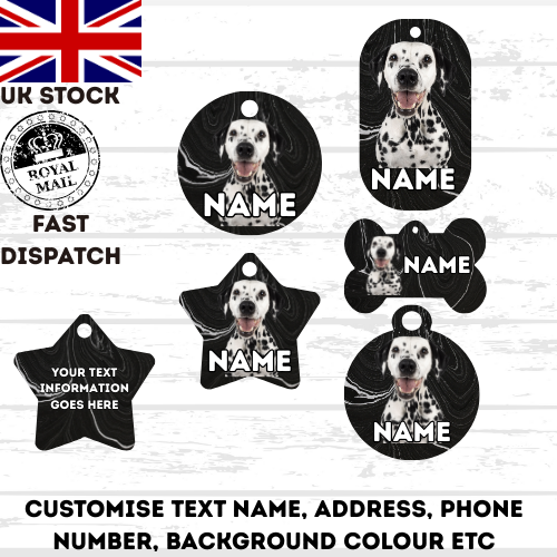 DALMATION Dog Pet Personalise Own Photo Round, Bone, Military Tag