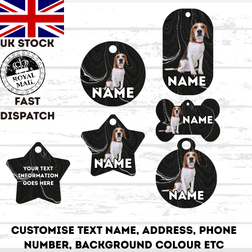 BEAGLE TAG Dog Pet Personalise Own Photo Round, Bone, Military Tag