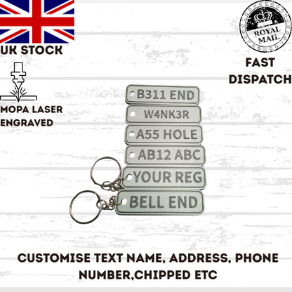 4D Customisable Car GREY-BLACK Reg Plate Keyring Keychain Personalised
