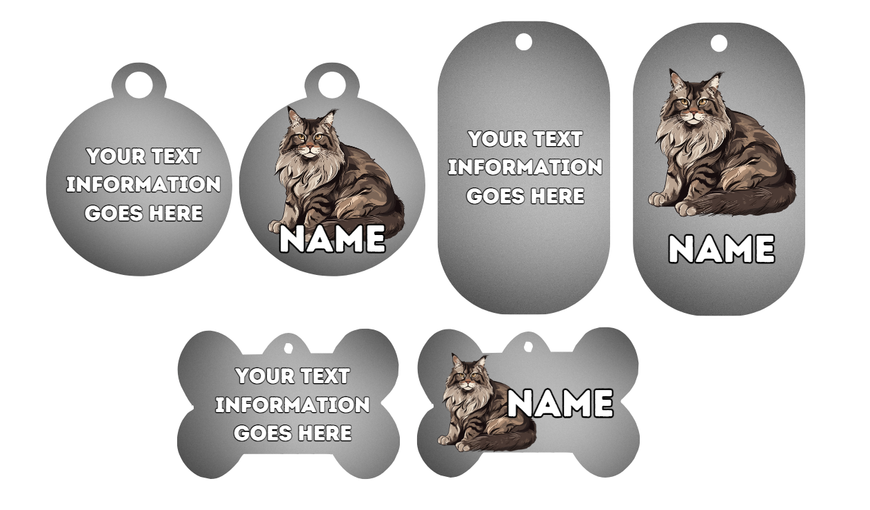 MAINCOON Cat Pet Personalised Own Photo Round, Dog Bone, Military Tag