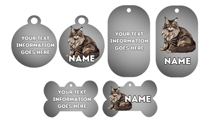 MAINCOON Cat Pet Personalised Own Photo Round, Dog Bone, Military Tag