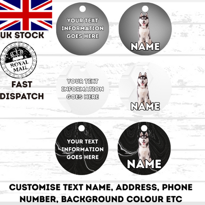 SIBERIAN HUSKY Dog Personalised Your Own Photo Round Dog Bone, Military Tag